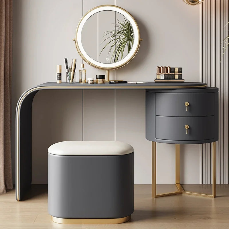 Luxury Nordic Vanity with Stool and Jewelry Mirror.