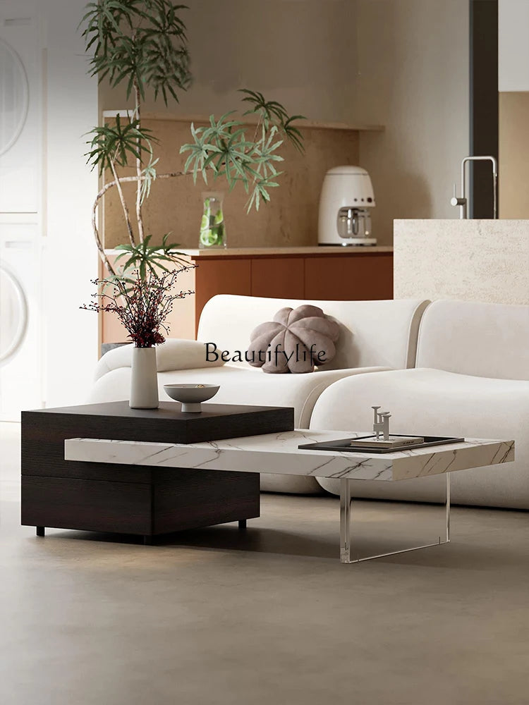 Italian Minimalist Stone Plate Coffee Table Suspension Rectangular Living Room Home Storage Modern Simple Coffee Table