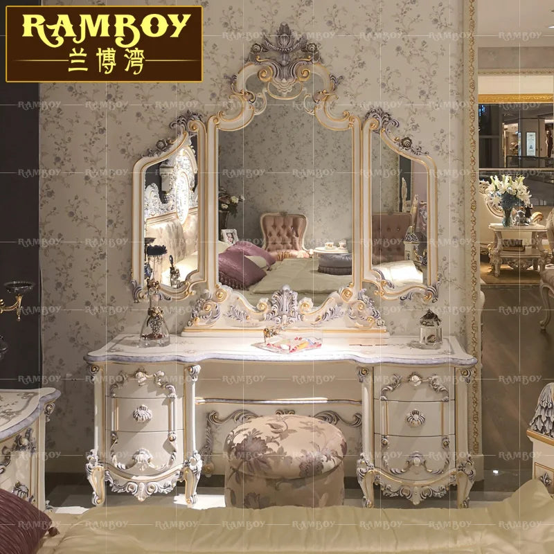 Dressing table French court painted solid wood carving European luxury makeup table aristocratic dressing table mirror combinati