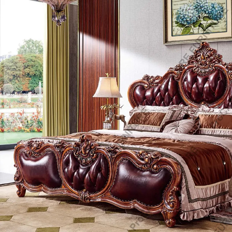 Italian European Solid Wood Villa Bed – Luxurious Carved Wedding Bed