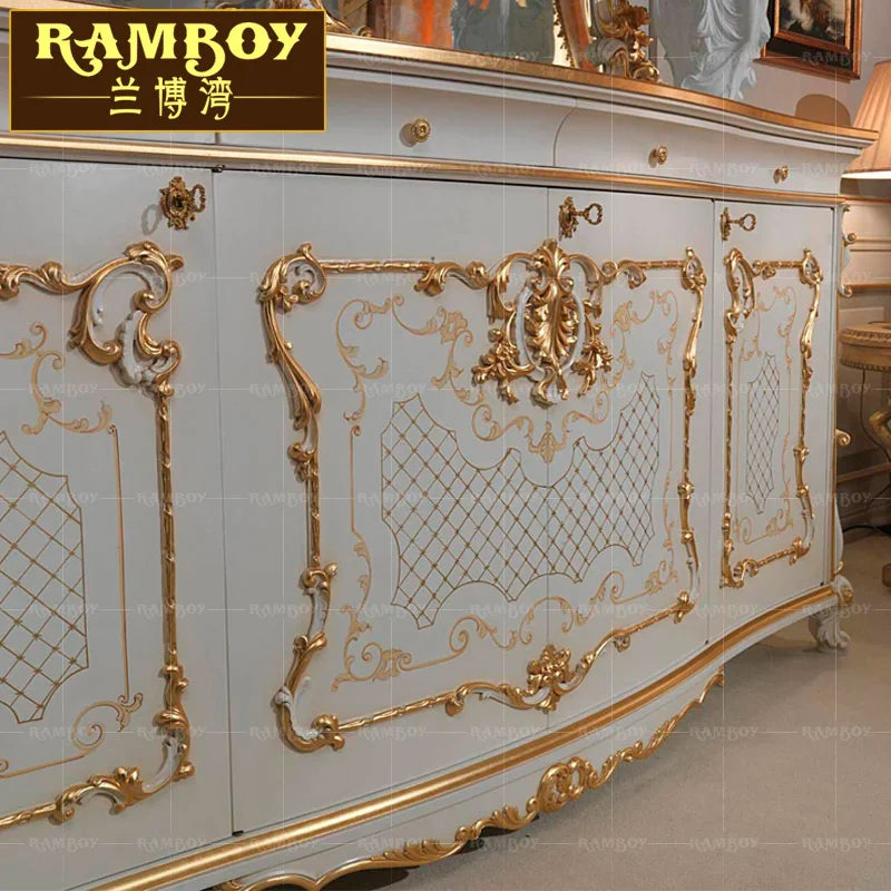 European side cabinet French style white solid wood carved restaurant tea cabinet living room locker villa custom