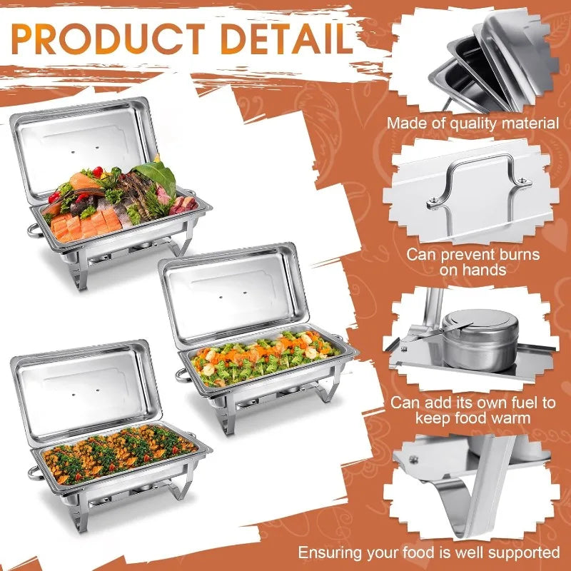 9QT Chafing Dish Buffet Set – Stainless Steel Catering Servers and Warmers with Foldable Frame