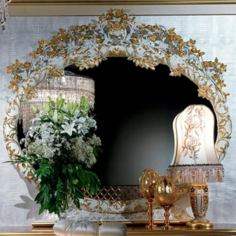 European luxury dressing table French court large flat solid wood carved makeup table mirror bedroom furniture customization