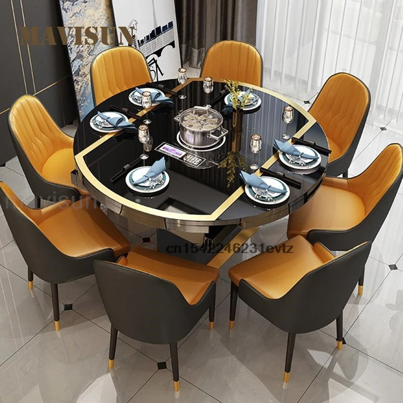 Indoor Modern Folding With Induction Cooker Dinner Round Table Chairs For Dining Room With Turntable Restaurant Apartment