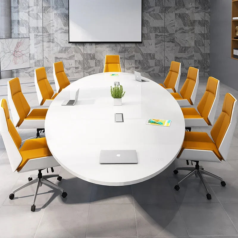 White painted oval conference table—simple modern design