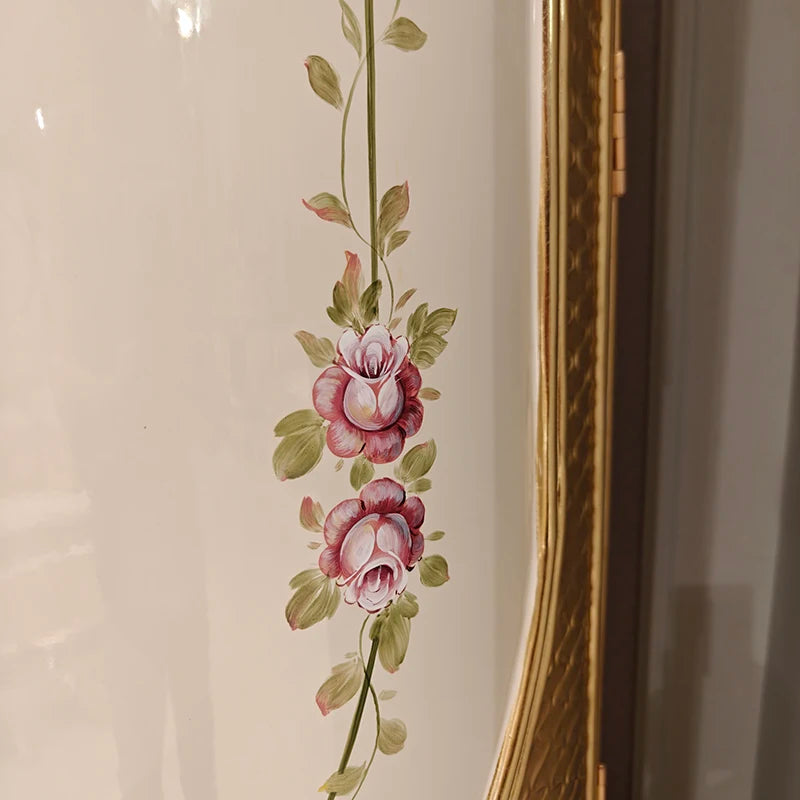 French Solid Wood Wardrobe – Luxury Villa Design, White Flat Doors, Hand-Painted Art with Gold Foil