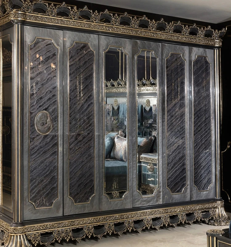 Italian Solid Wood Carved Bed – European Wedding Design, Large Backrest, Luxury Custom Double Bed