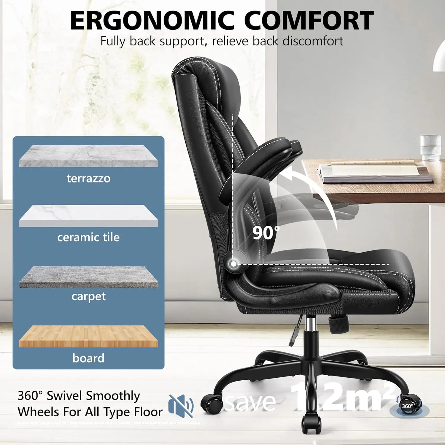 Office Chair Leather, Big and Tall Ergonomic Desk Chair Executive Office Chair, Comfy PU Leather Home Desk Chair, High Back