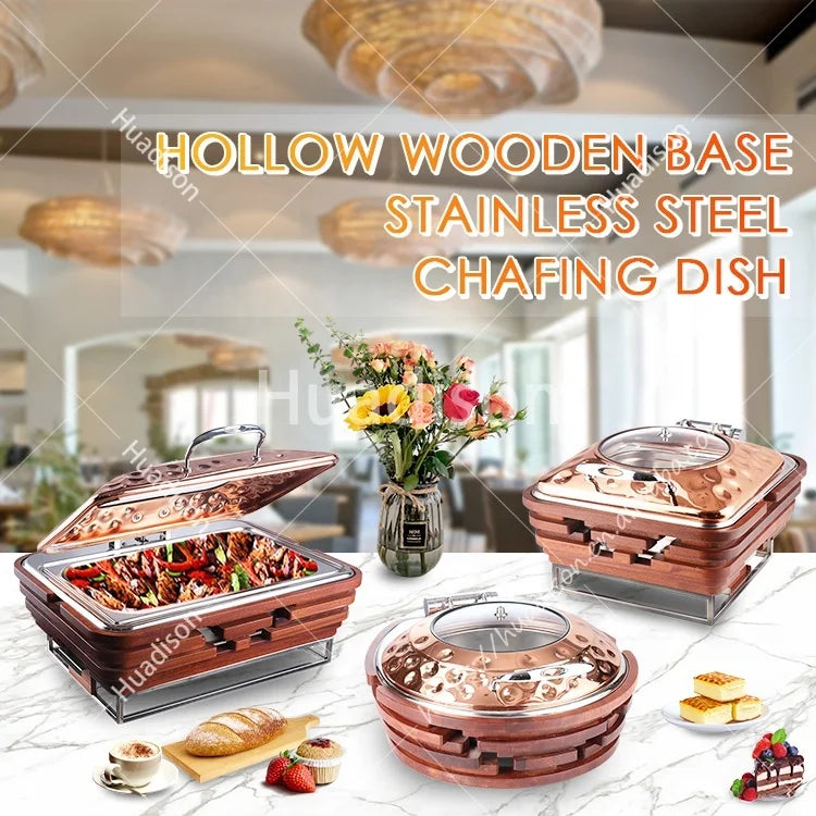 Huadison Catering Equipment Rose Gold Food Warmer Buffet Stove 9 Liters Chafing Dish Buffet Set for Sale