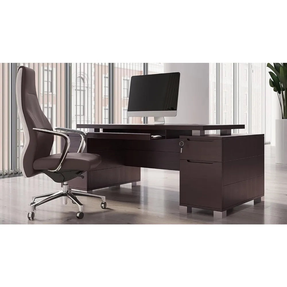 Modern Executive Desk 79" with Filing Cabinets ,Writing Desk with Storage Cabinet for Home Office,Living Room