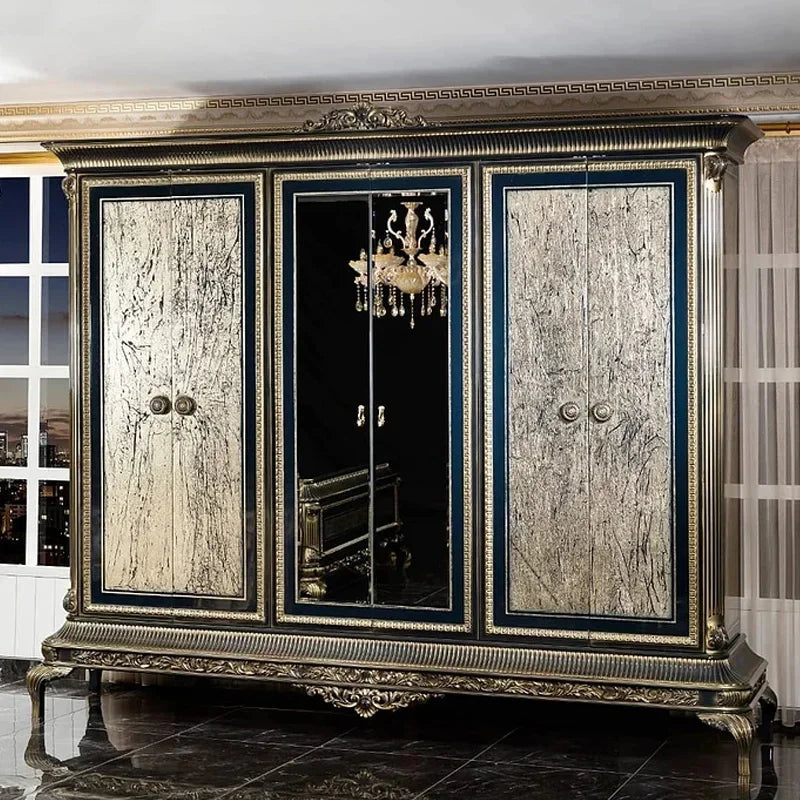 Custom solid wood European-style luxury double bed with intricate carvings