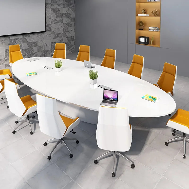 White painted oval conference table—simple modern design