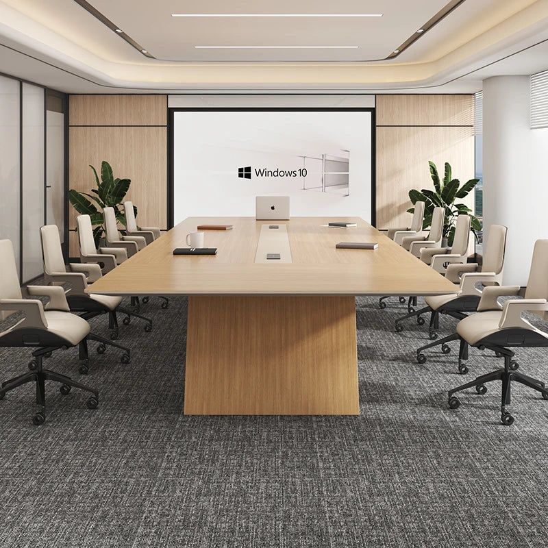 Modern Rectangular Conference Table with Chairs, Long Office Meeting Table