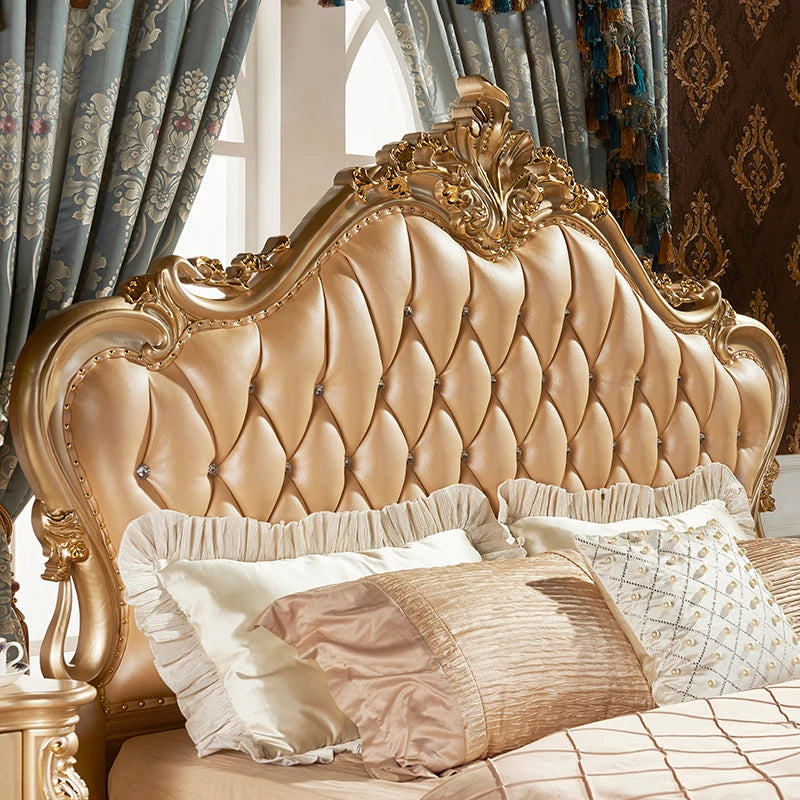 European-style 1.8-meter double bed in champagne gold, perfect for a luxurious master bedroom