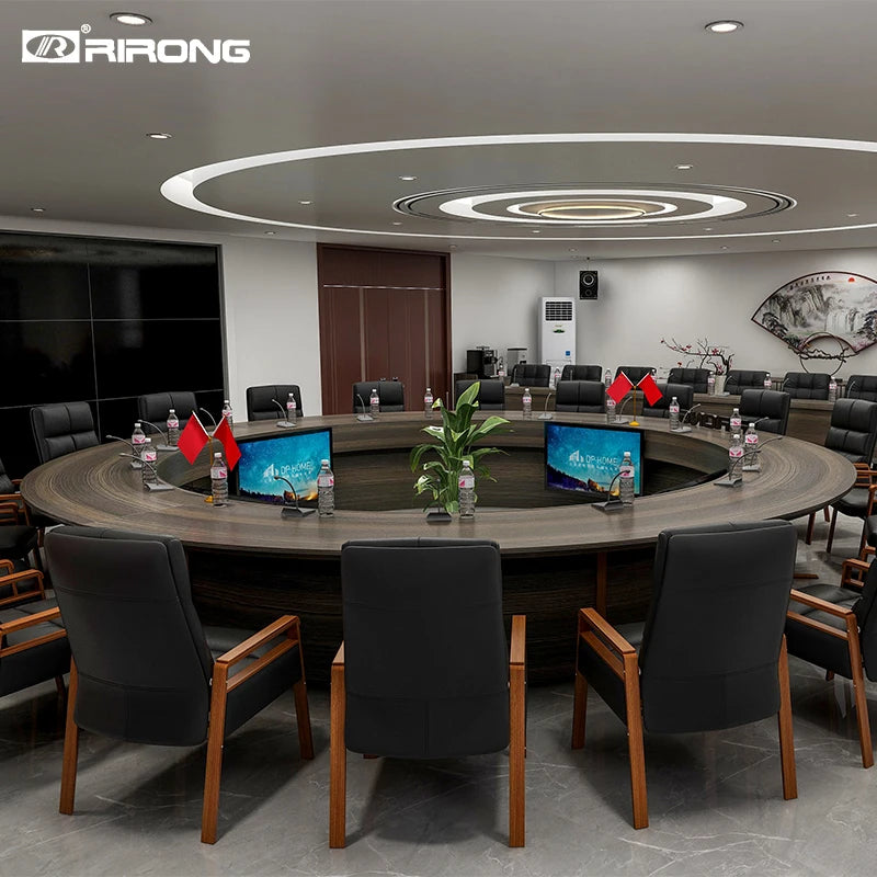 New Chinese style solid wood conference table round table simple office reception round table negotiation table and chair