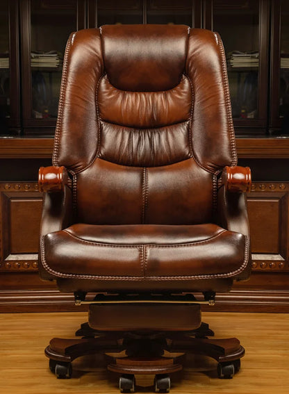 Leather boss chair business massage executive chair solid wood office chair reclining lift swivel chair home computer chair