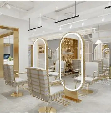 Barbershop Hair Salon Mirror – Single-Sided & Double-Sided Full-Body Mirror with Light, for Hairdressing and Web Celebrity Use