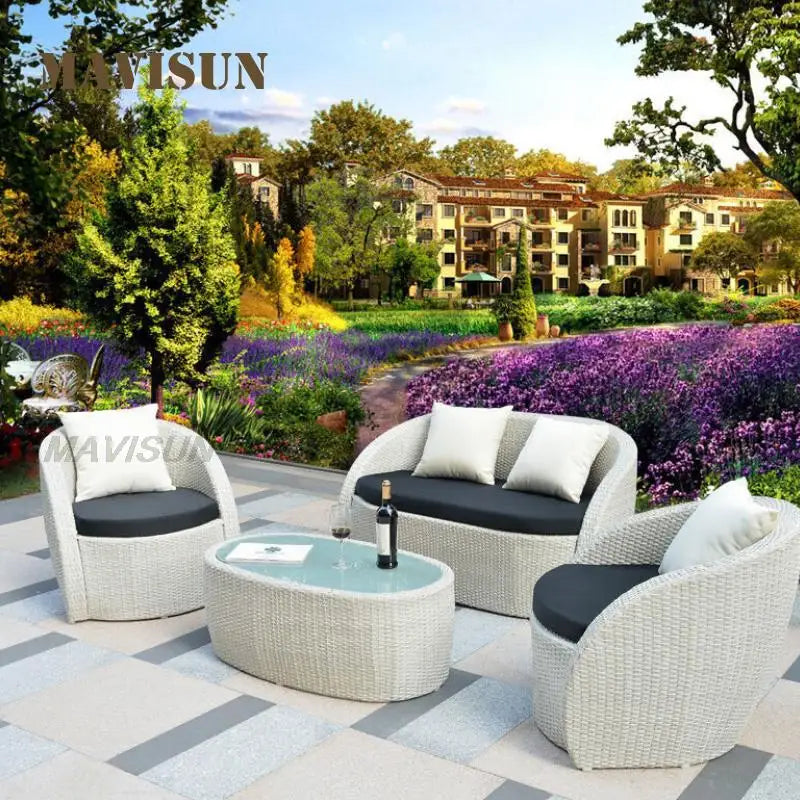 Outdoor Furniture Terrace Villa Garden Balcony Rattan Swimming Pool Round Bed Sofa Leisure Table And Chair Combination