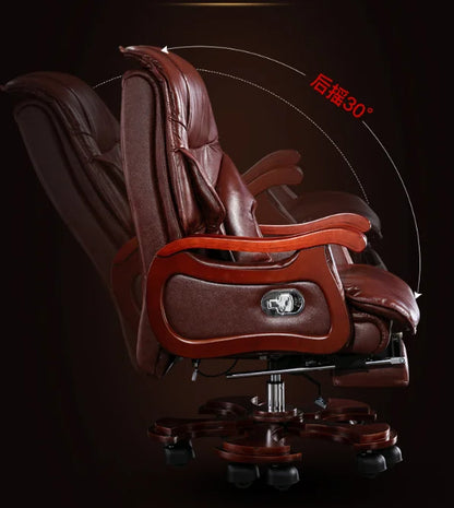 Leather boss chair home business office chair reclining lift massage armchair solid wood swivel chair