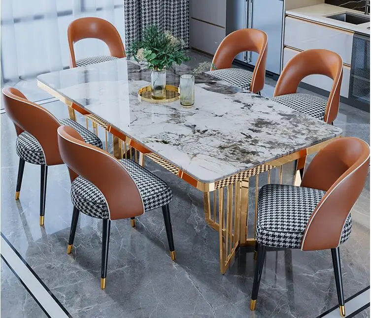 High-End Rectangular Marble Dining Table and Chair Set