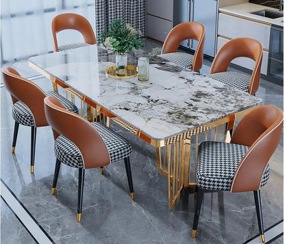 High-End Rectangular Marble Dining Table and Chair Set