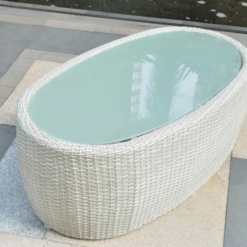 Outdoor Furniture Terrace Villa Garden Balcony Rattan Swimming Pool Round Bed Sofa Leisure Table And Chair Combination