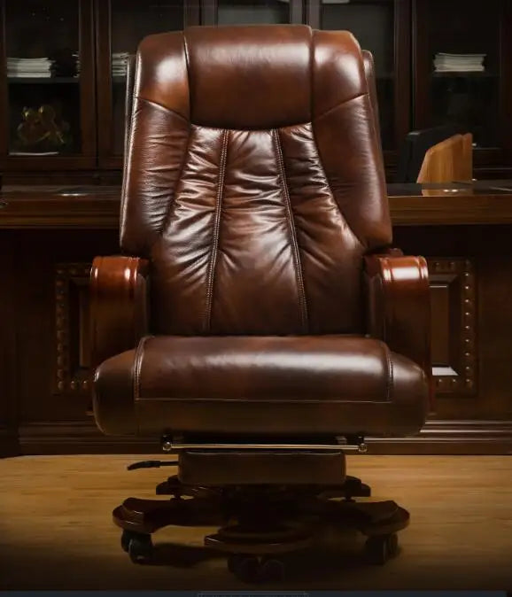 Leather boss chair can be reclining massage big chair business solid wood swivel chair computer chair family lift office chair