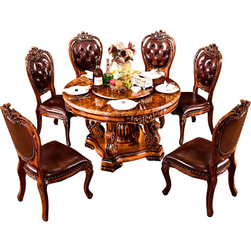 Modern Style Marble Italian Dining Table, 100% Solid Wood Italy Style Luxury round Dining Table set  stn001