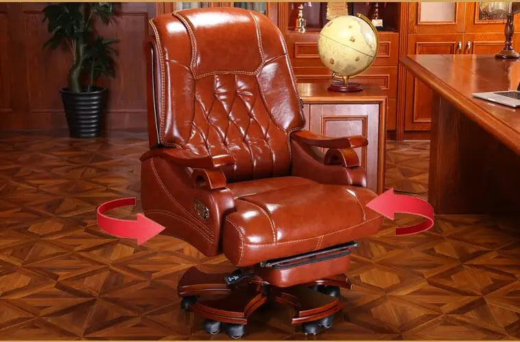 Leather boss chair massage can lie in the office chair family computer chair swivel chair cow leather big class chair.