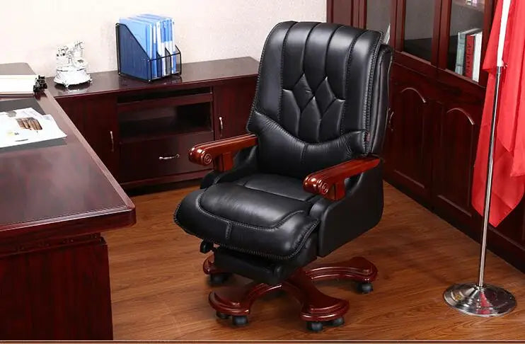 Leather boss chair can lie down high-grade massage computer chair family office chair solid wood swivel chair big class chair.