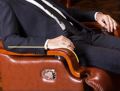 Leather boss chair can lie down office chair family cowhide big class chair massage solid wood swivel chair computer chair.
