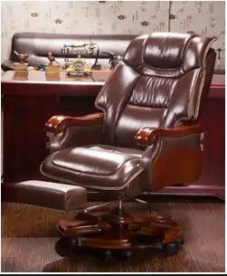 Home leather boss chair office chair massage can lie turning chair computer chair cowhide solid wood big class chair.