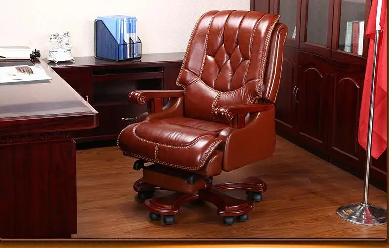 Leather boss chair can lie down high-grade massage computer chair family office chair solid wood swivel chair big class chair.