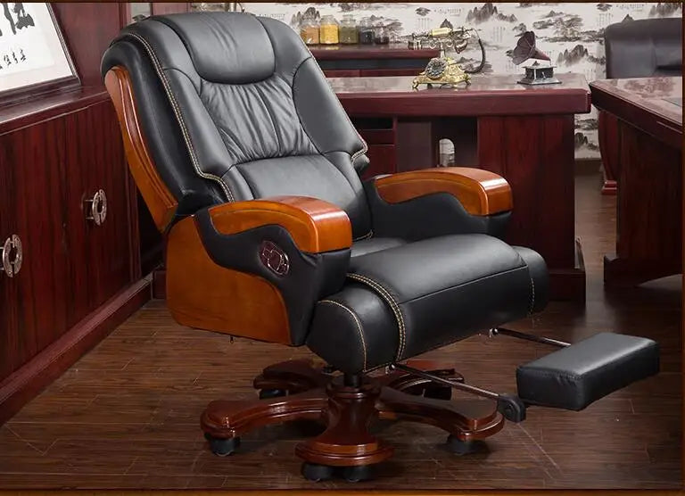 Solid wood big shift chair genuine leather boss chair can lie massage office chair lift swivel chair home computer chair.