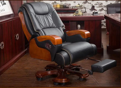 Solid wood big shift chair genuine leather boss chair can lie massage office chair lift swivel chair home computer chair.