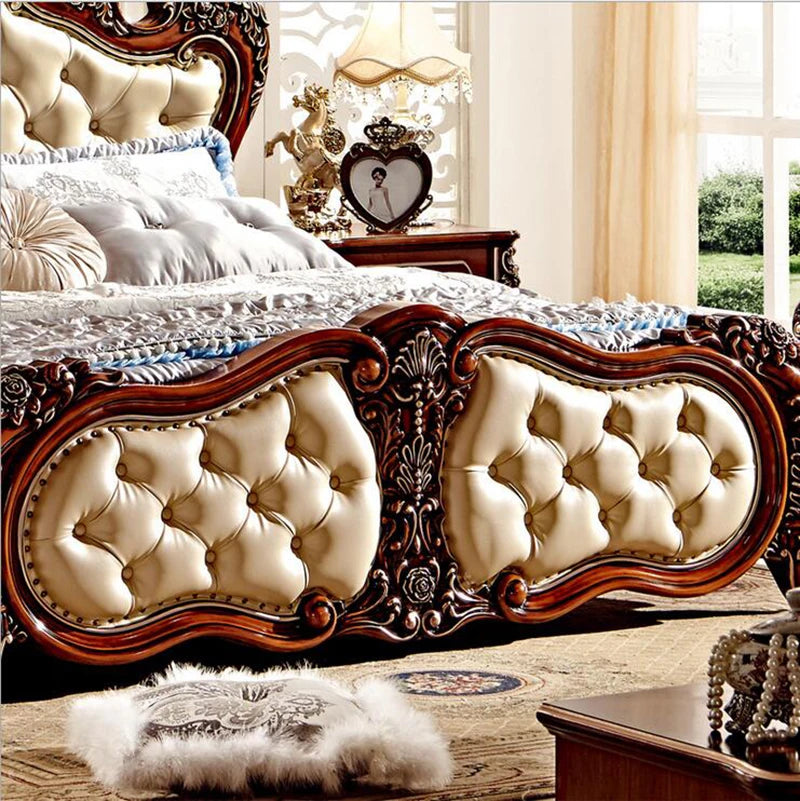 modern european solid wood bed 2 people Fashion Carved  1.8 m bed  french bedroom furniture 6592