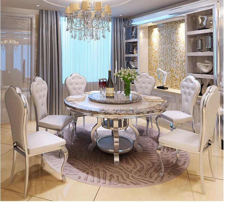European Marble Round Dining Table – Simple Modern Design for 10