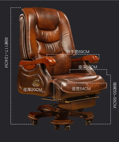 Leather boss chair business massage executive chair solid wood office chair reclining lift swivel chair home computer chair