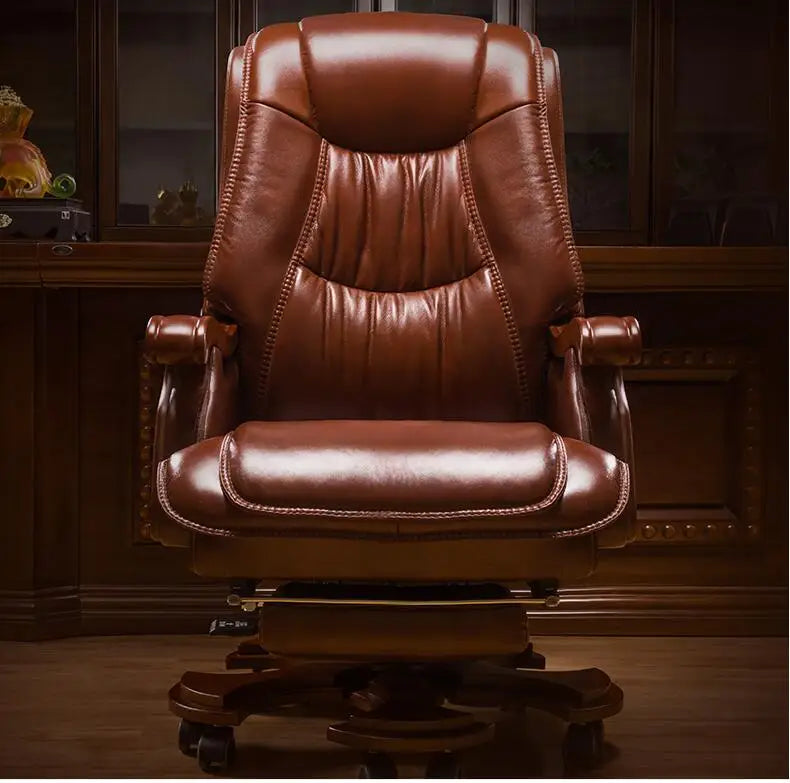 Genuine leather boss chair can lie down massage big shift chair solid wood swivel chair computer chair home lift office chair