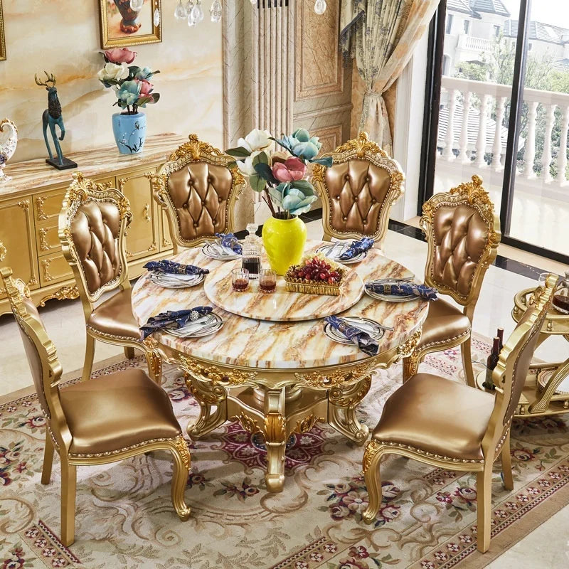 Luxury Marble Dining Table Set with Turntable