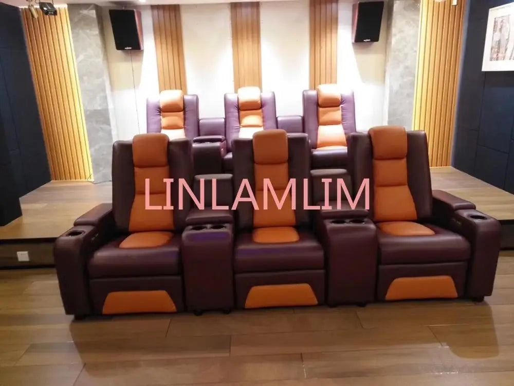 Linlam Double Power Reclining Chair Italian Leather Seat Electric Recliner Sofa Multifunctional Cinema Couch with Cup Holder,USB
