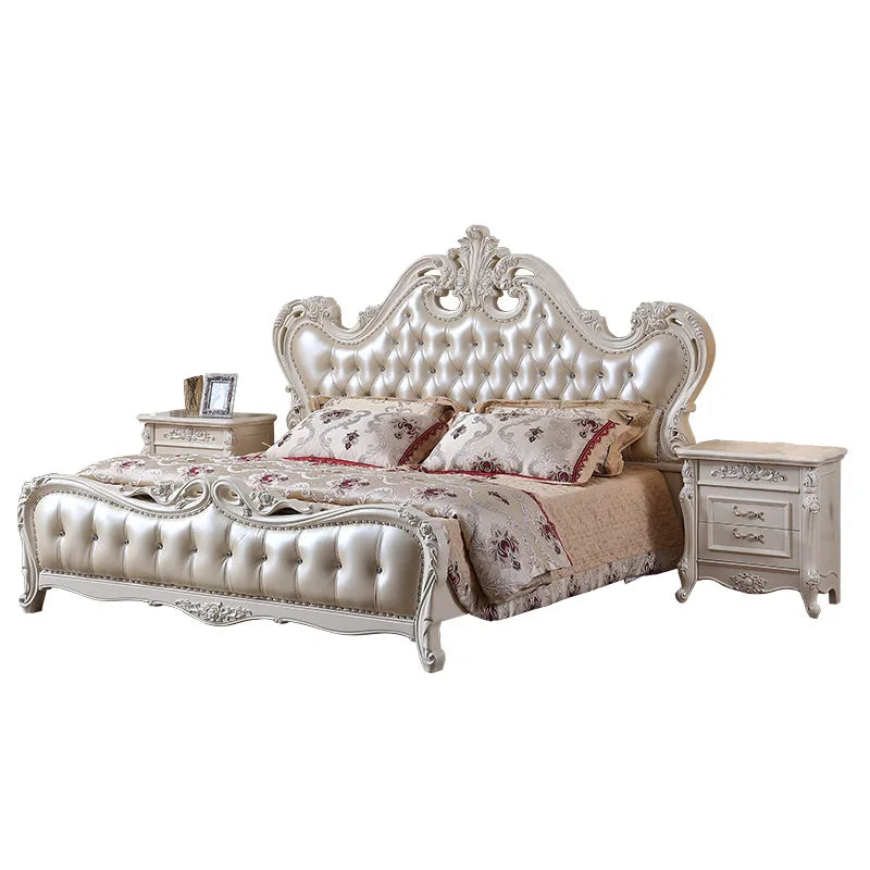 European-style carved leather wedding bed,