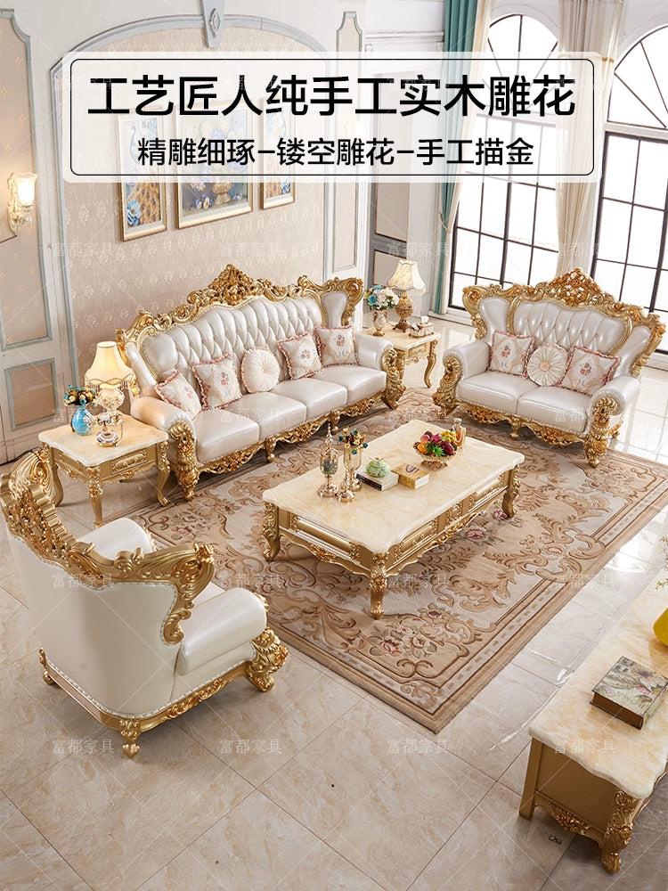 European-Style Leather Sofa Set – Luxury 123 Combination for Villa Living Room