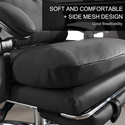 Office Chair with Foot Rest - High Back Executive Chair with Padded Linkage Armrests, Reclining Desk Chair with Wheels,