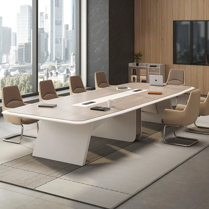 Modern Long Conference Table &amp; Chair Set
