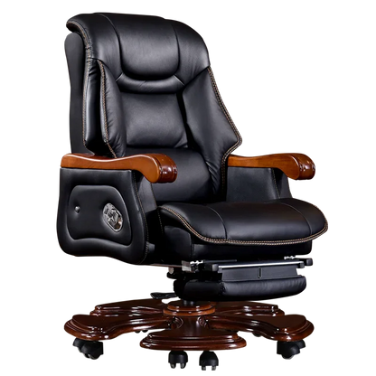 Swivel Office Chair Luxury Leather Solid Wood Legs Roller Stretch Executive Recliner Office Chair Boss Nordic Cadeiras Furniture