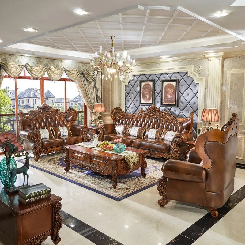 ProCARE Italy classic style living home furniture leather sofa set