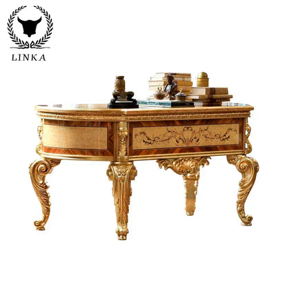 European Court Luxury French Desk – Painted Gold Foil, Customizable Computer Desk