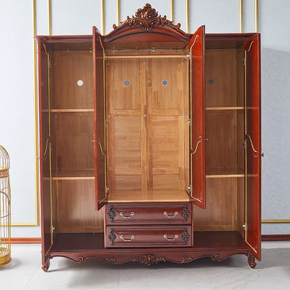 European Style Solid Wood Wardrobe – American Villa Design, Carved, Luxury Retro Bedroom Storage