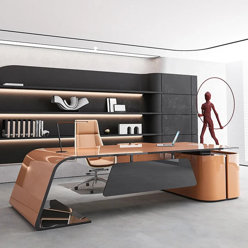 Advanced Paint Office Desk – Designer High-End Boss Desk, Creative White Manager & Executive Table